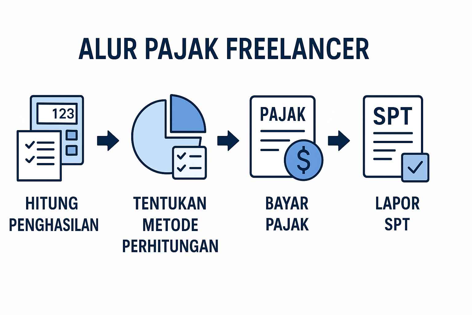 Infografis alur pajak freelancer di Indonesia mulai dari hitung, bayar, hingga lapor SPT tahunan